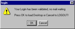Login Validated - No mail waiting message