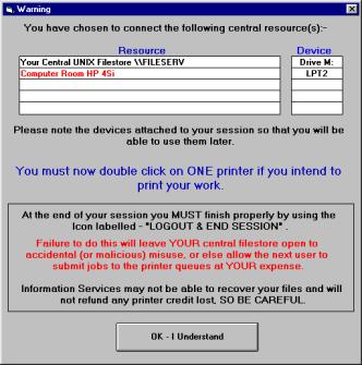 Central Resources Warning Message