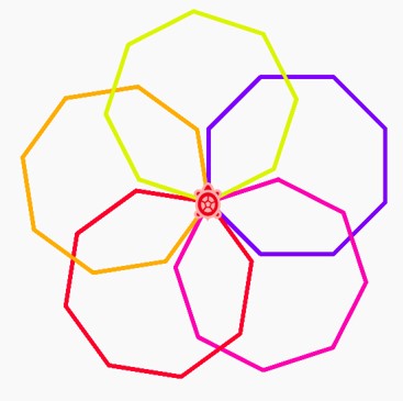 fiveoctagons overlapping and rotated around a single corner