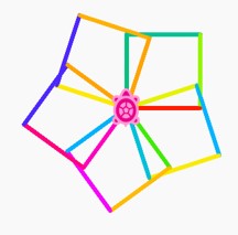 five squares rotated around the same point to produce a flower-like design